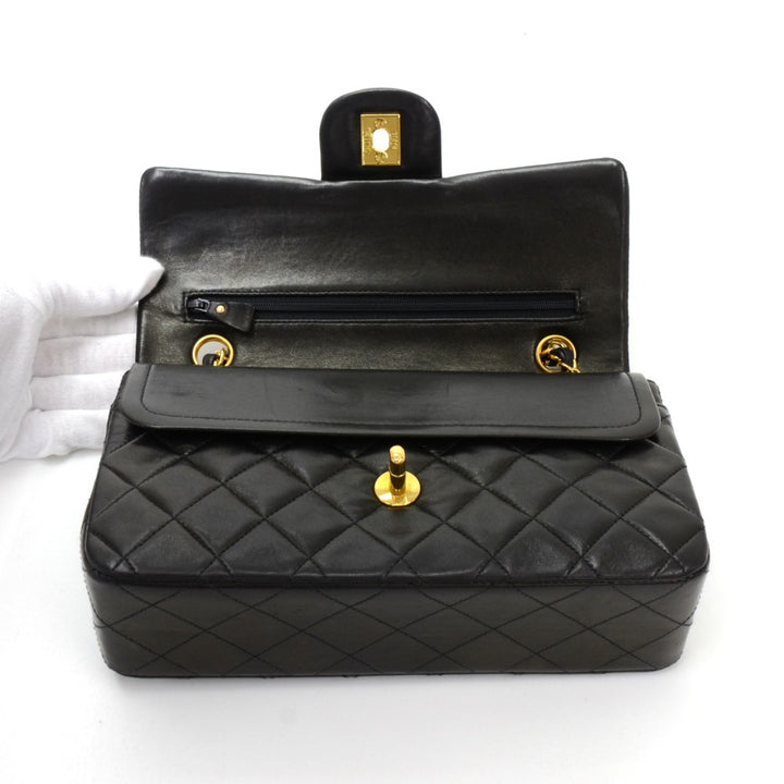 double flap black quilted lambskin leather shoulder bag