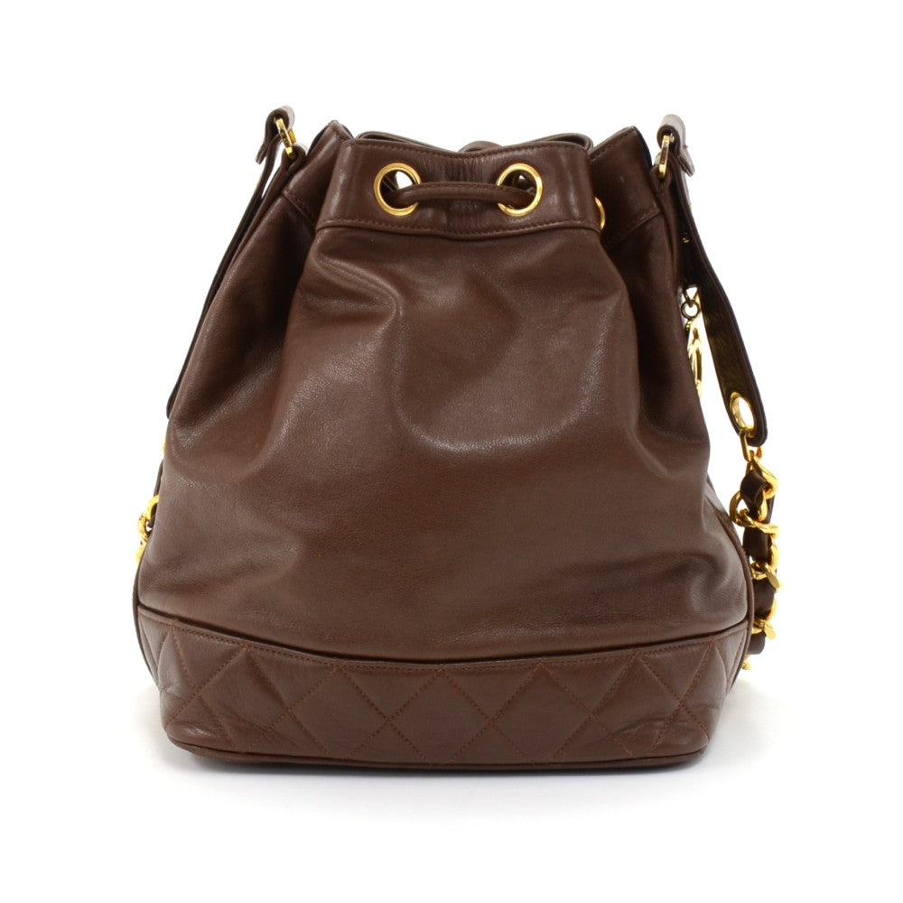 lambskin leather bucket bag with pouch