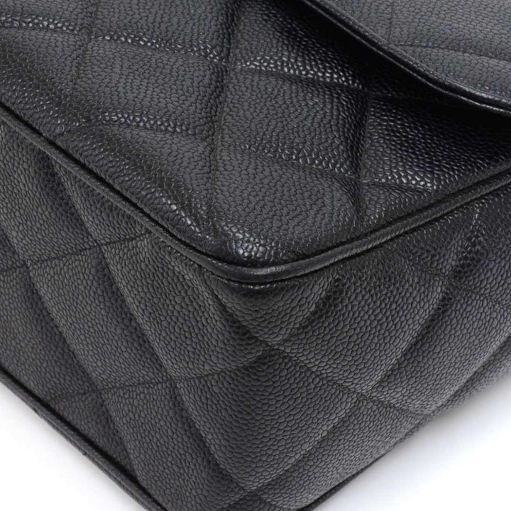 large single flap quilted caviar leather shoulder bag