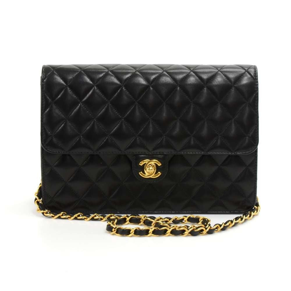 classic quilted lambskin leather half flap shoulder bag