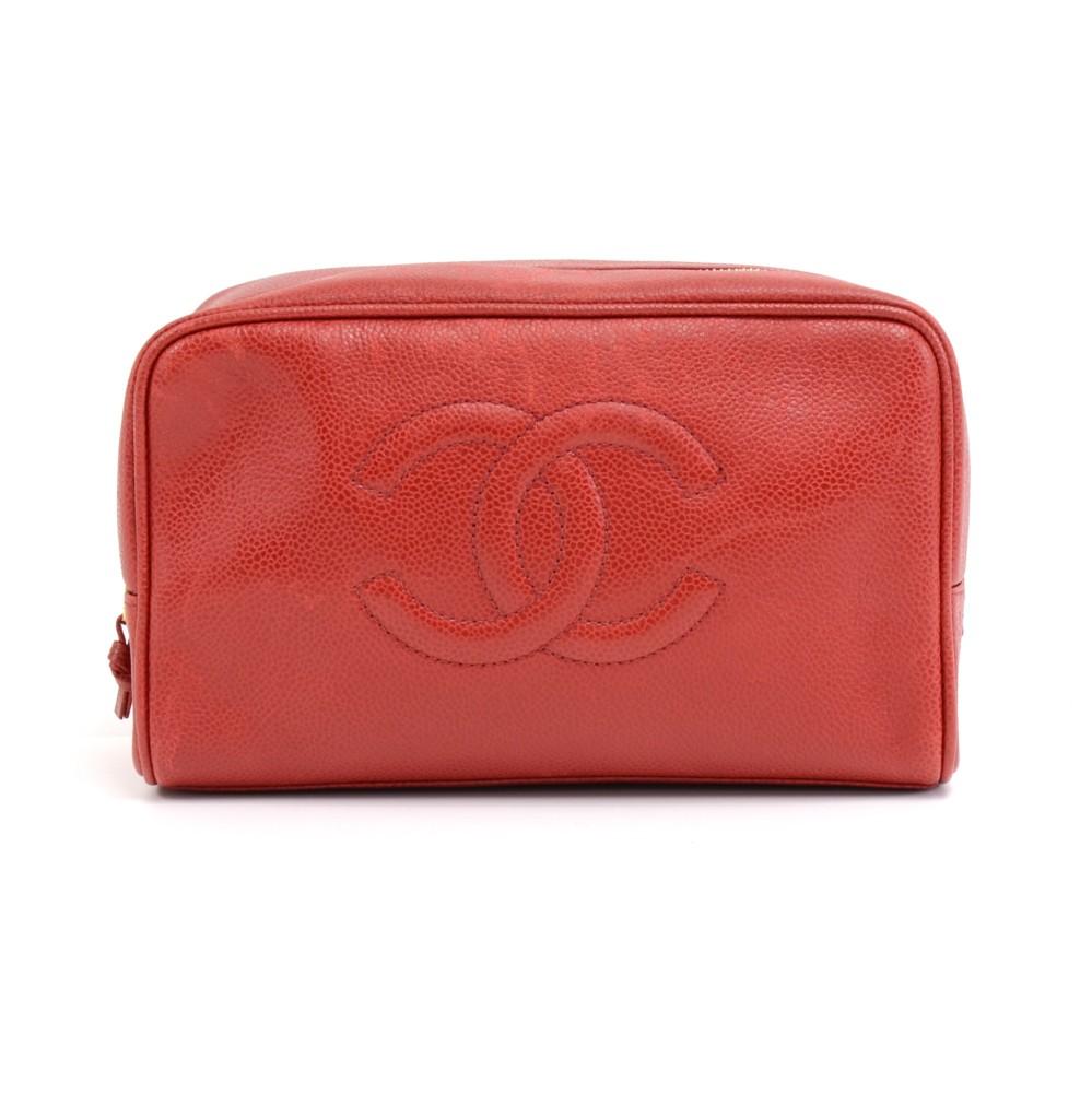 red caviar leather cosmetic bag