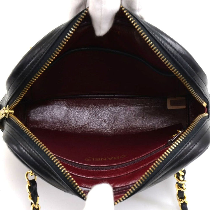 8" quilted lambskin leather top zip shoulder bag