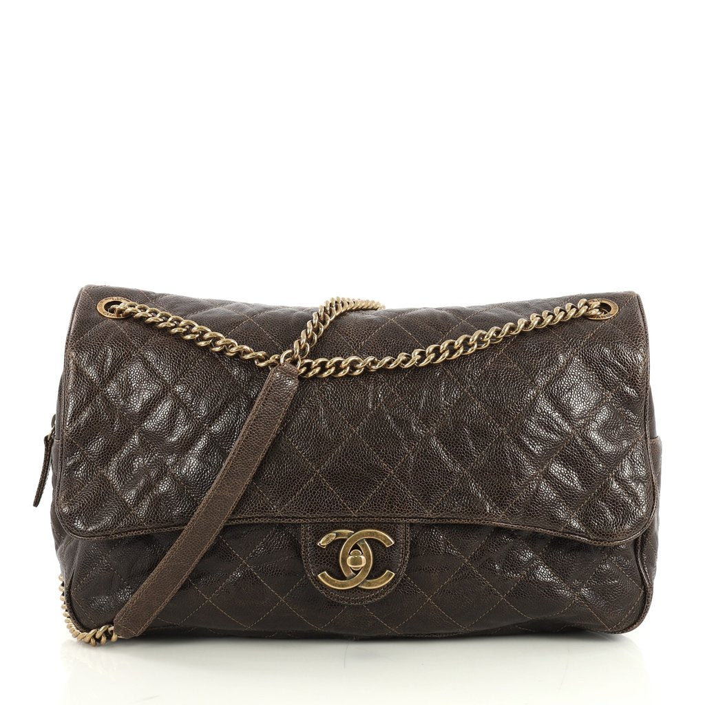 Chanel Maxi Shiva easy flap bag Taupe Leather ref.192478 - Joli