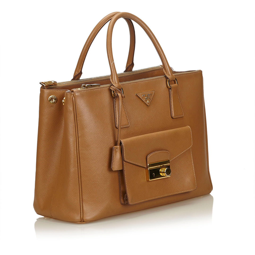 saffiano leather front pocket double-zip bag