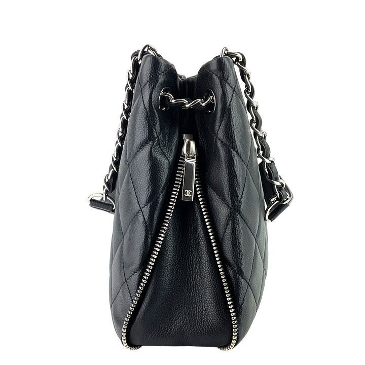 Expandable Zip Caviar Leather Shoulder Bag