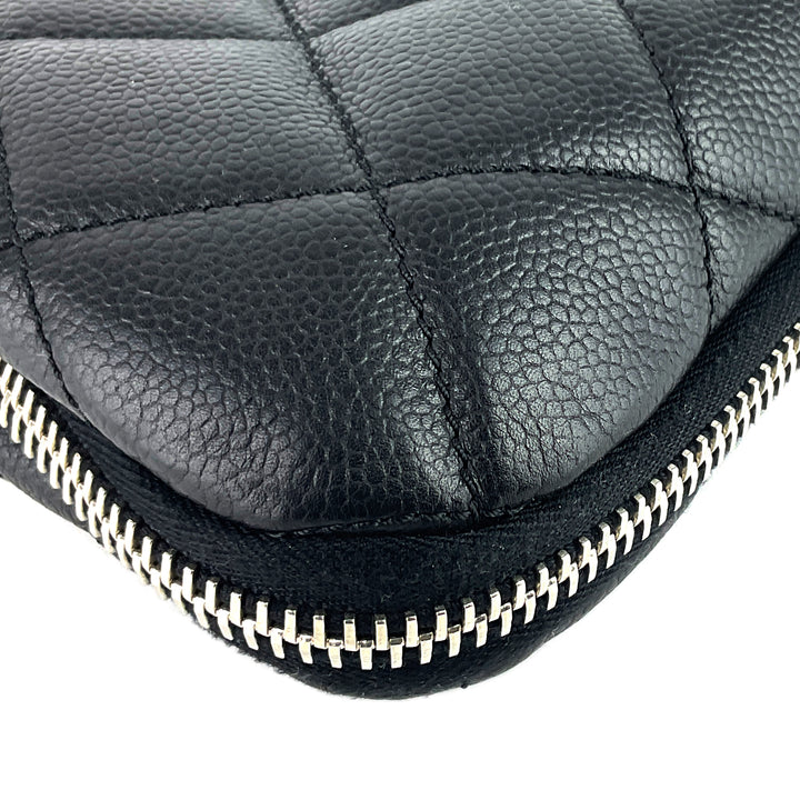 Expandable Zip Caviar Leather Shoulder Bag