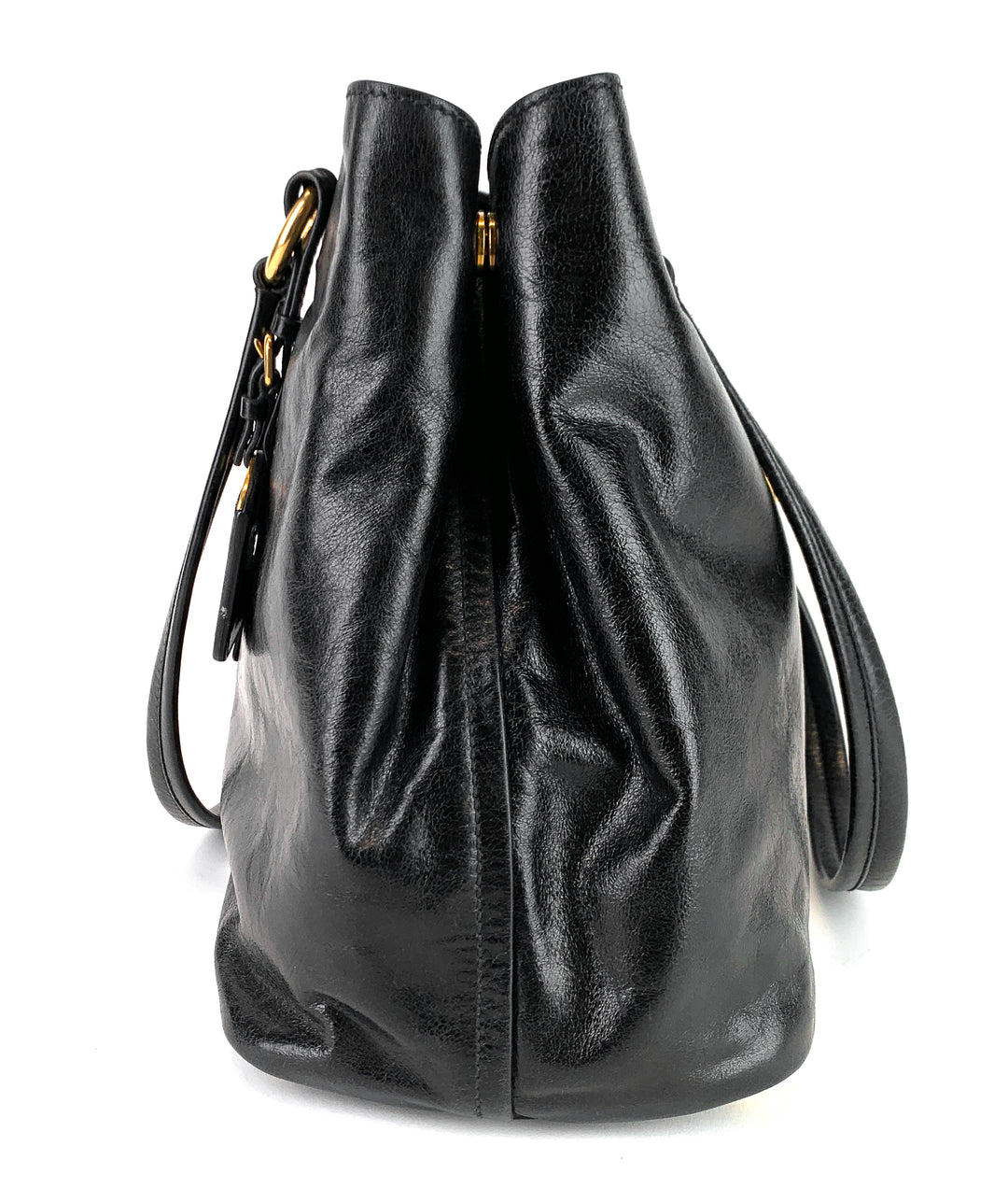 front pocket large vitello shine leather convertible tote bag