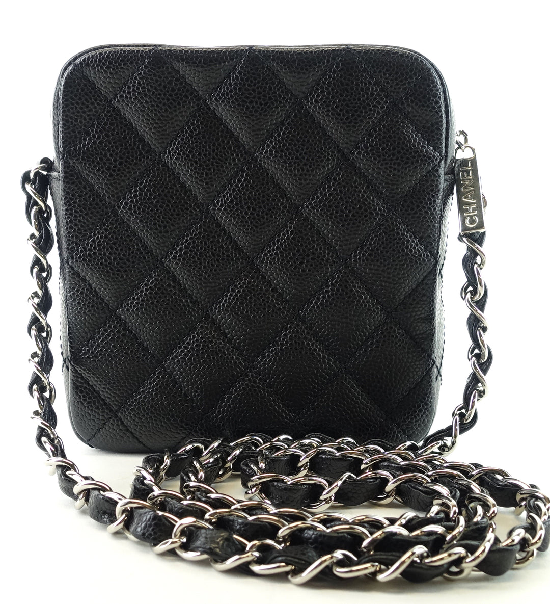 camera caviar leather crossbody bag