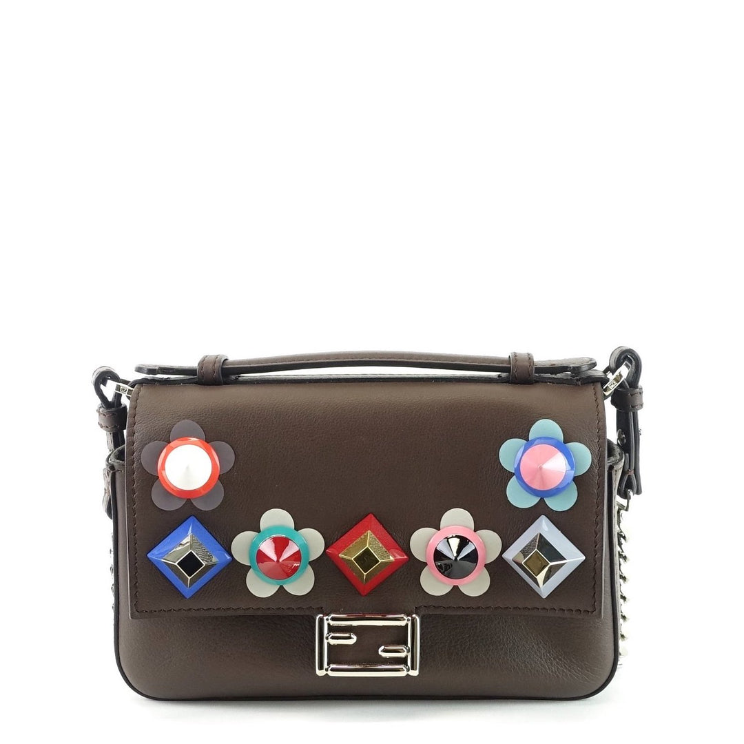 flowerland double baguette embellished leather micro crossbody bag