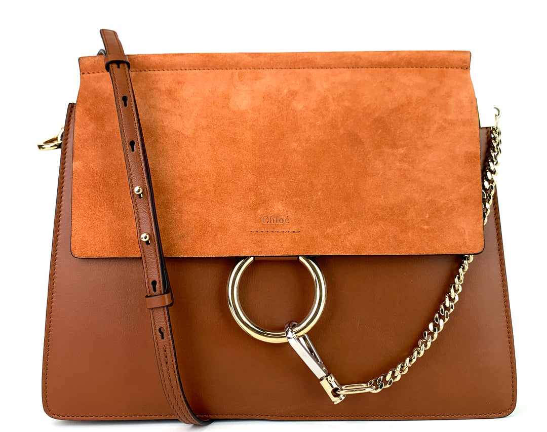 faye medium leather and suede bag