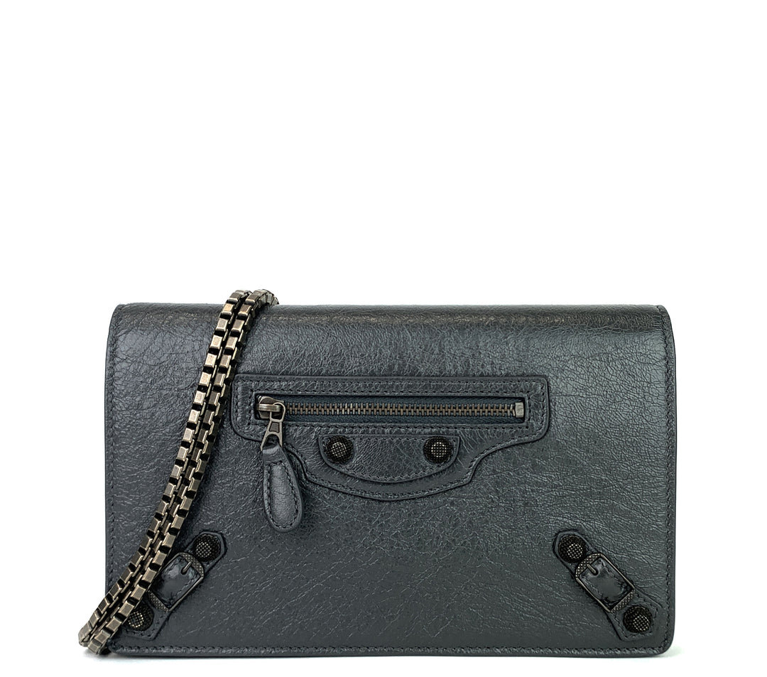 giant studs wallet on chain leather bag