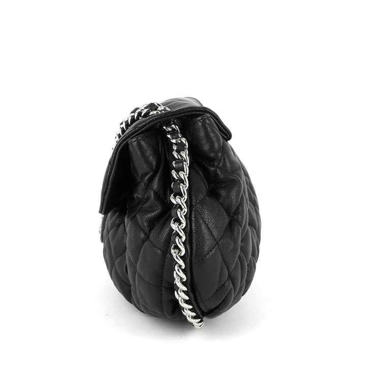 chain around large lambskin leather messenger bag