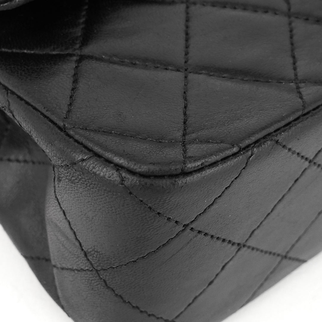 double flap lambskin leather shoulder bag