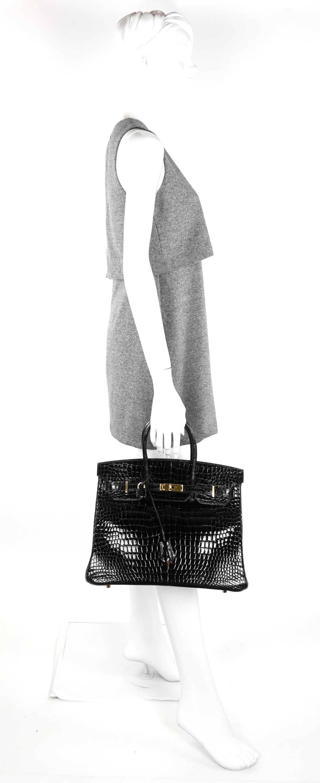 birkin 35 black porosus crocodile handbag
