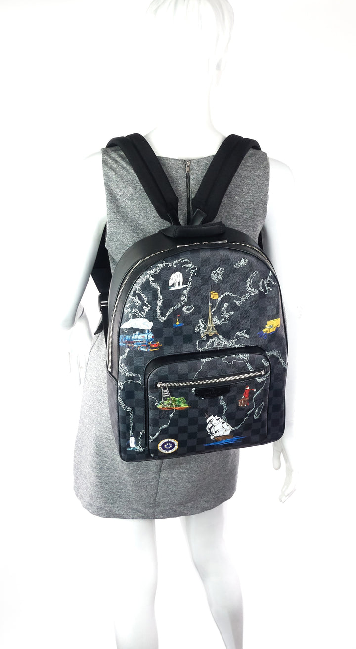josh world map damier graphite canvas backpack