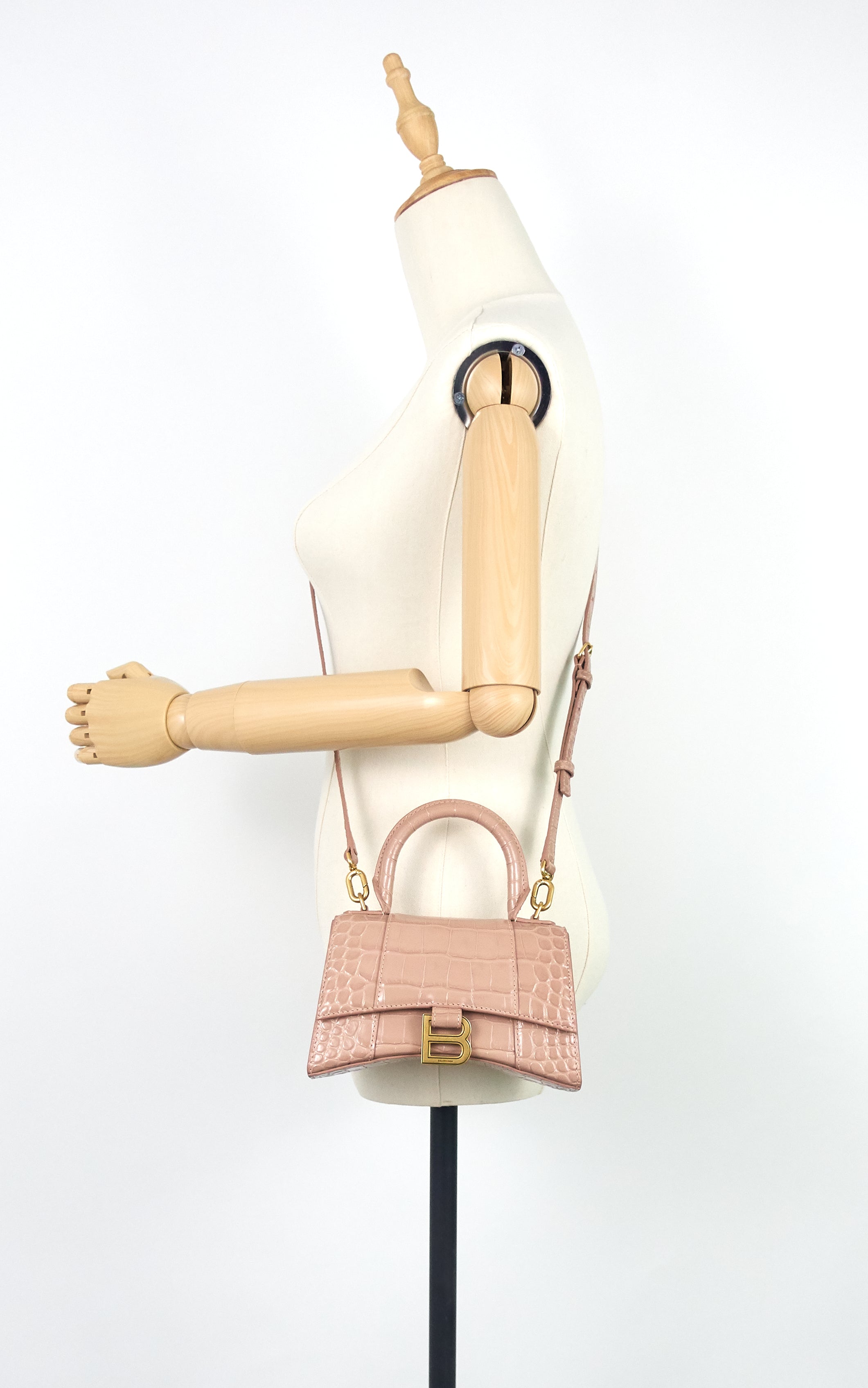 Balenciaga Hourglass XS Croc Embossed Leather Top Handle Bag