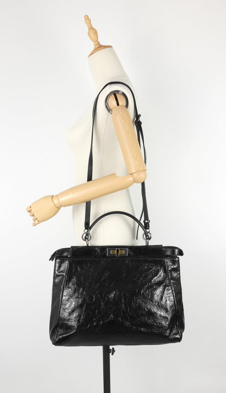 peekaboo large crinkled patent leather bag
