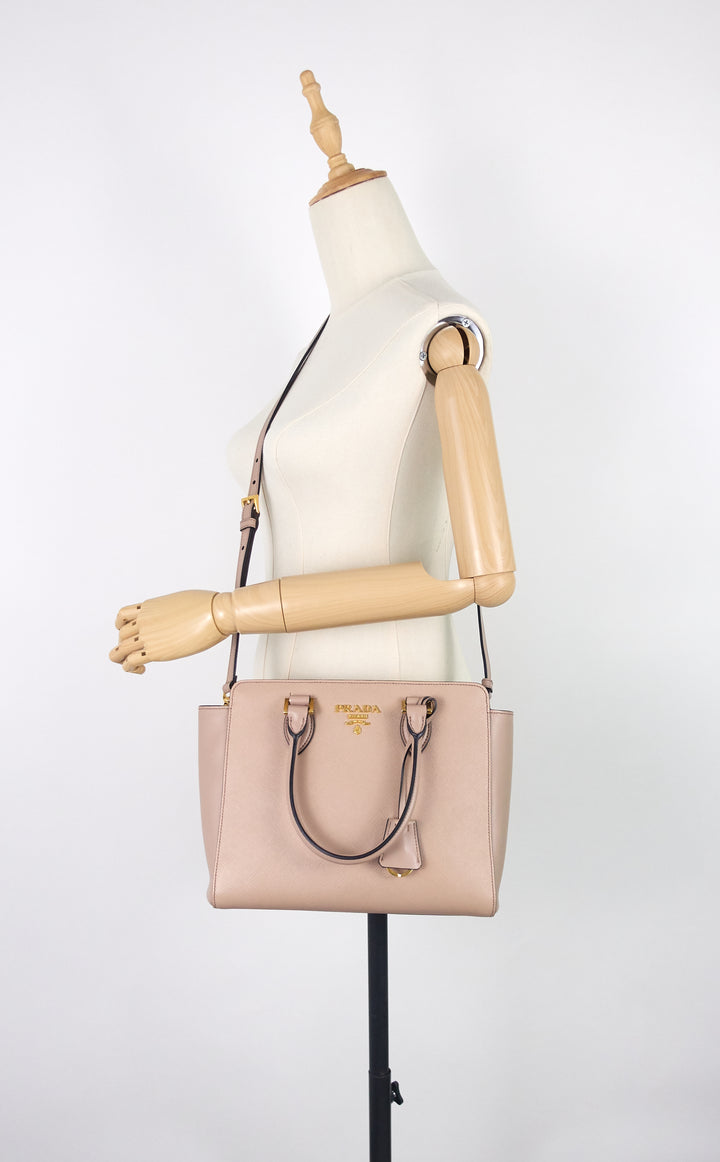 Top Handle Saffiano and Soft Calfskin Leather Tote Bag