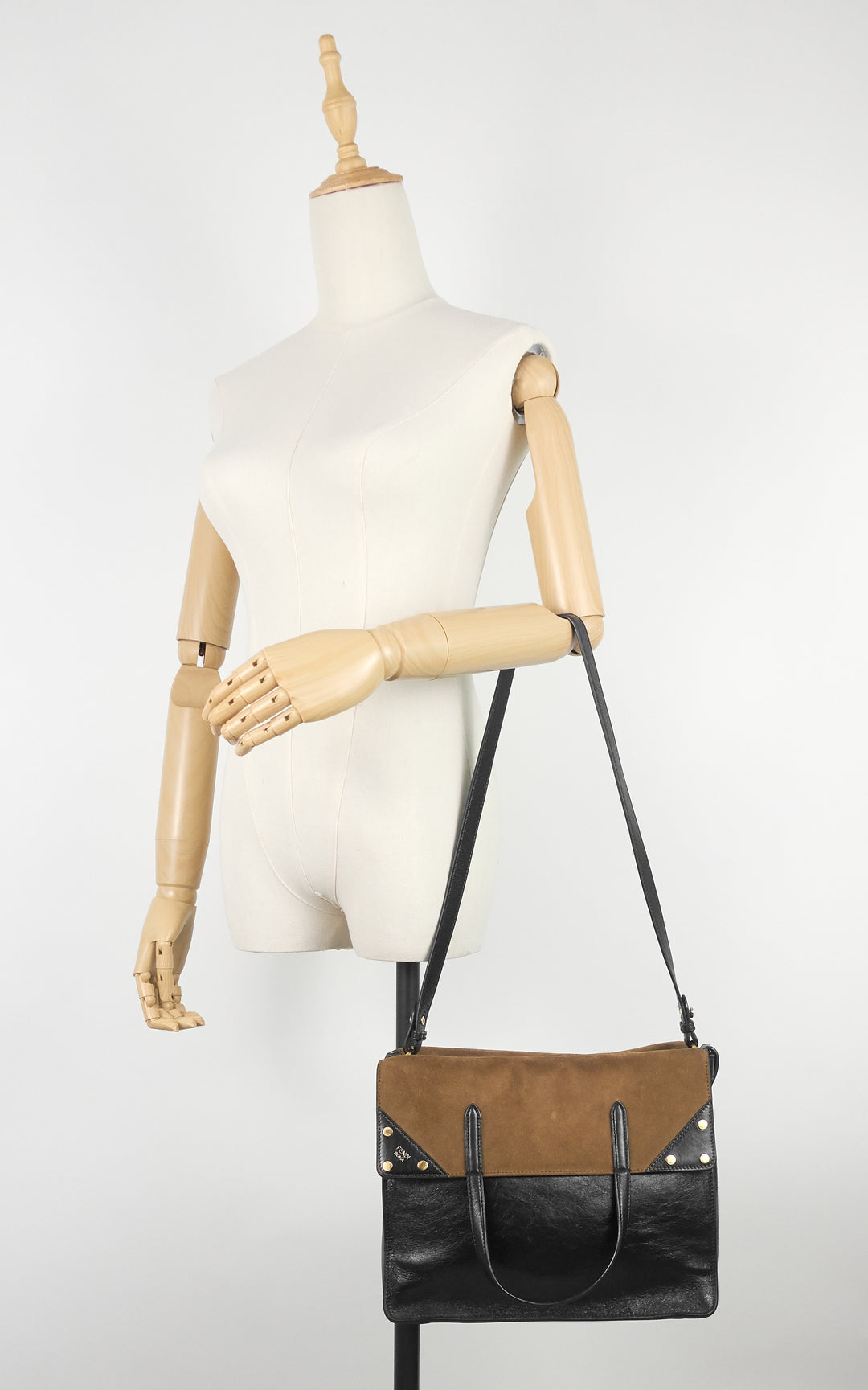 grace calfskin leather and suede flip tote bag