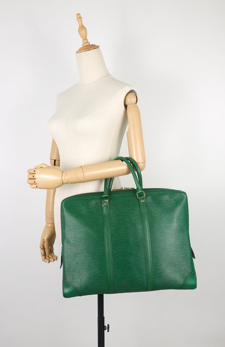 porte-documents voyage green epi leather briefcase bag