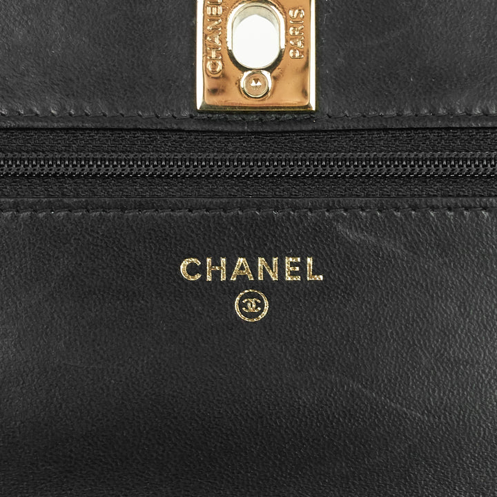 trendy cc lambskin leather wallet on chain