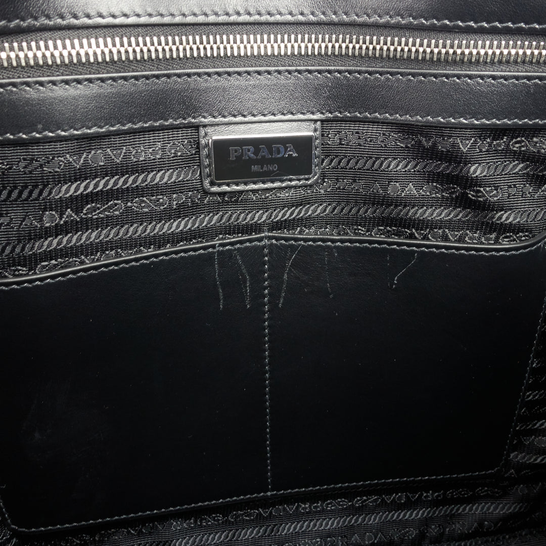 lettering logo saffiano leather briefcase bag
