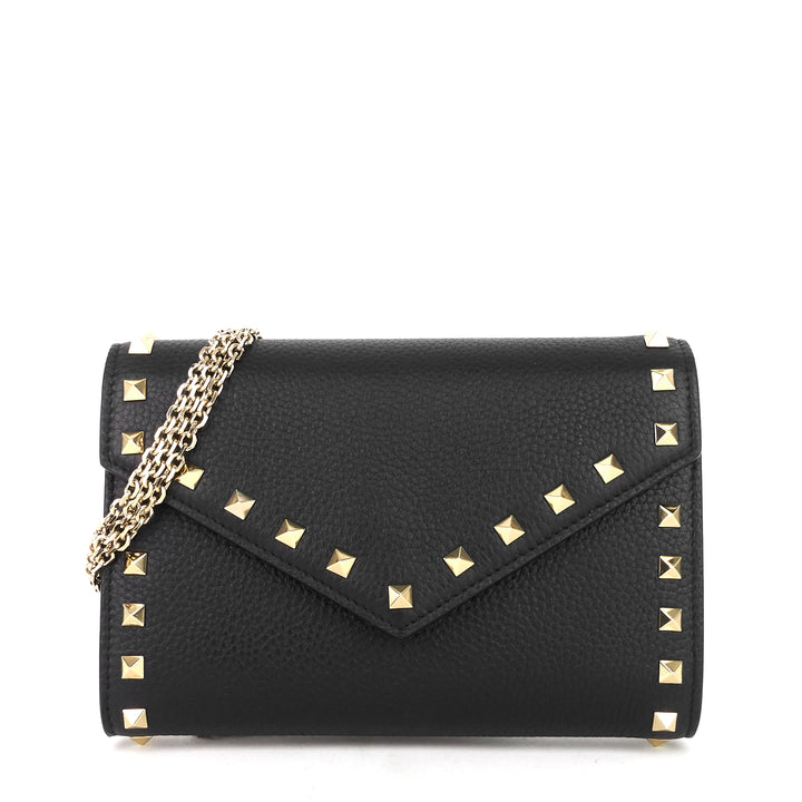 rockstud calf leather wallet on chain
