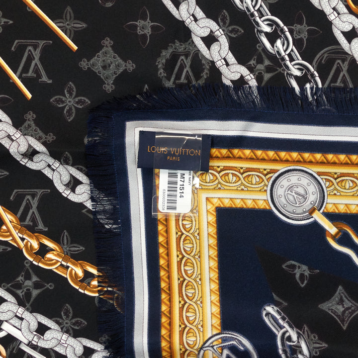 vendome giant square navy blue silk scarf