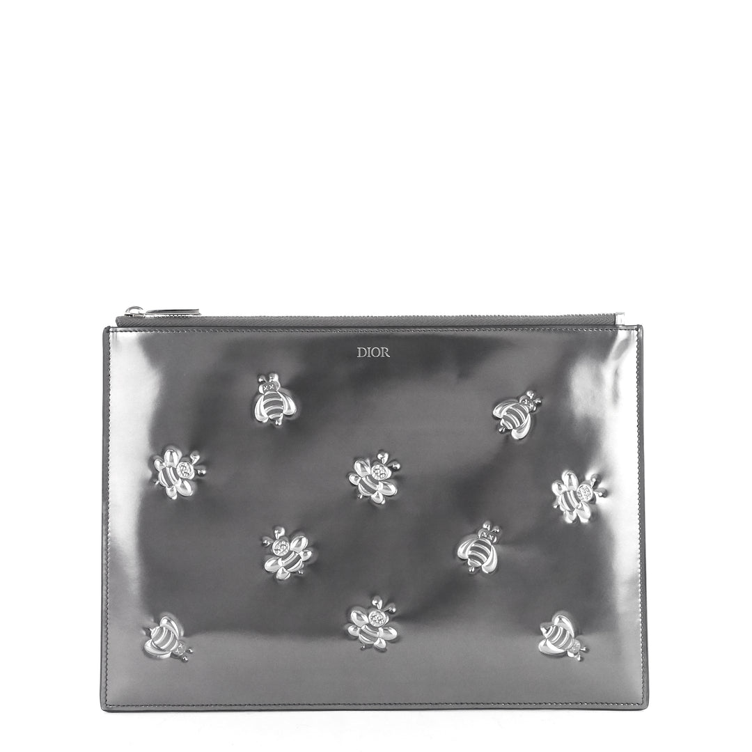 kaws bee medium embossed faux leather zip pouch