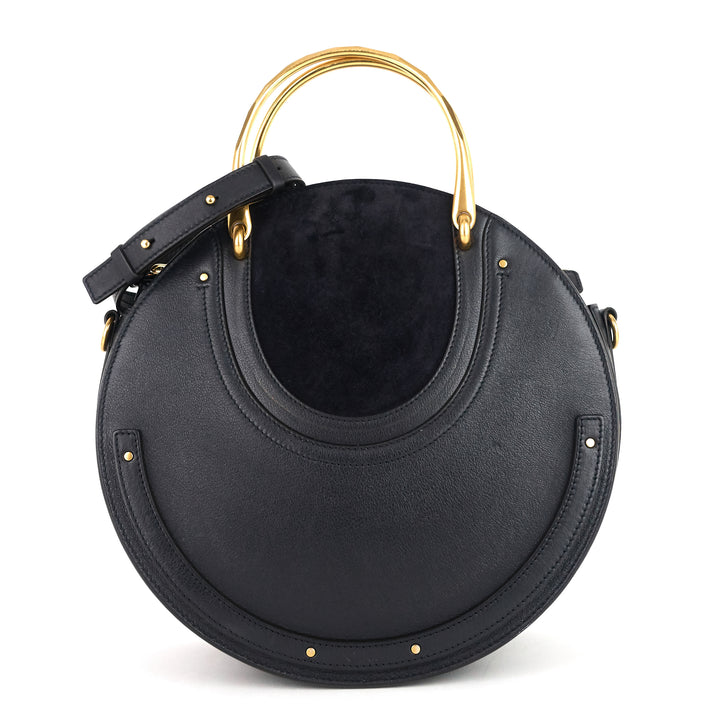 pixie medium calfskin and suede double handle bag