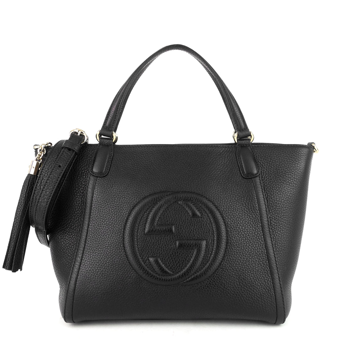 soho pebbled leather small top handle tote bag