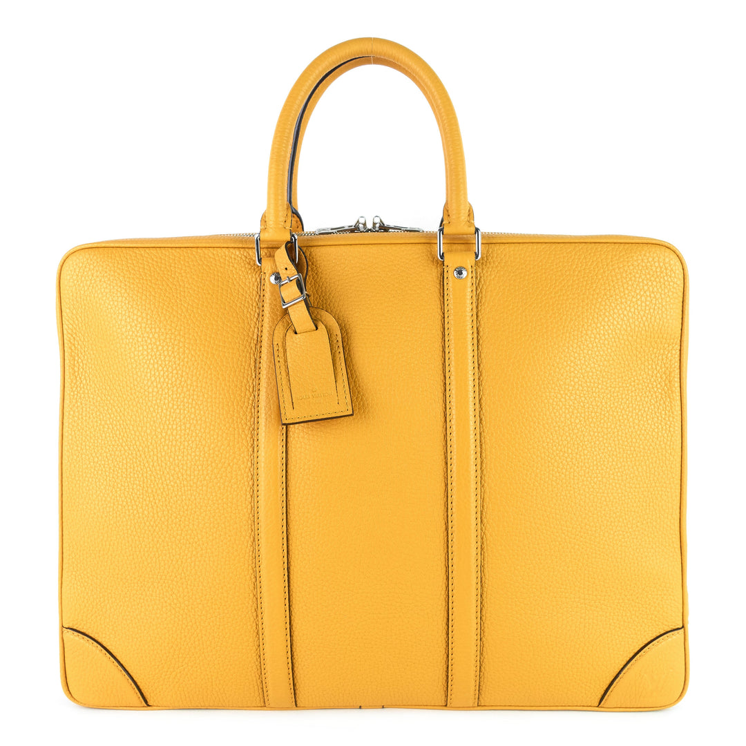 porte-documents voyage pm yellow taurillon leather briefcase bag