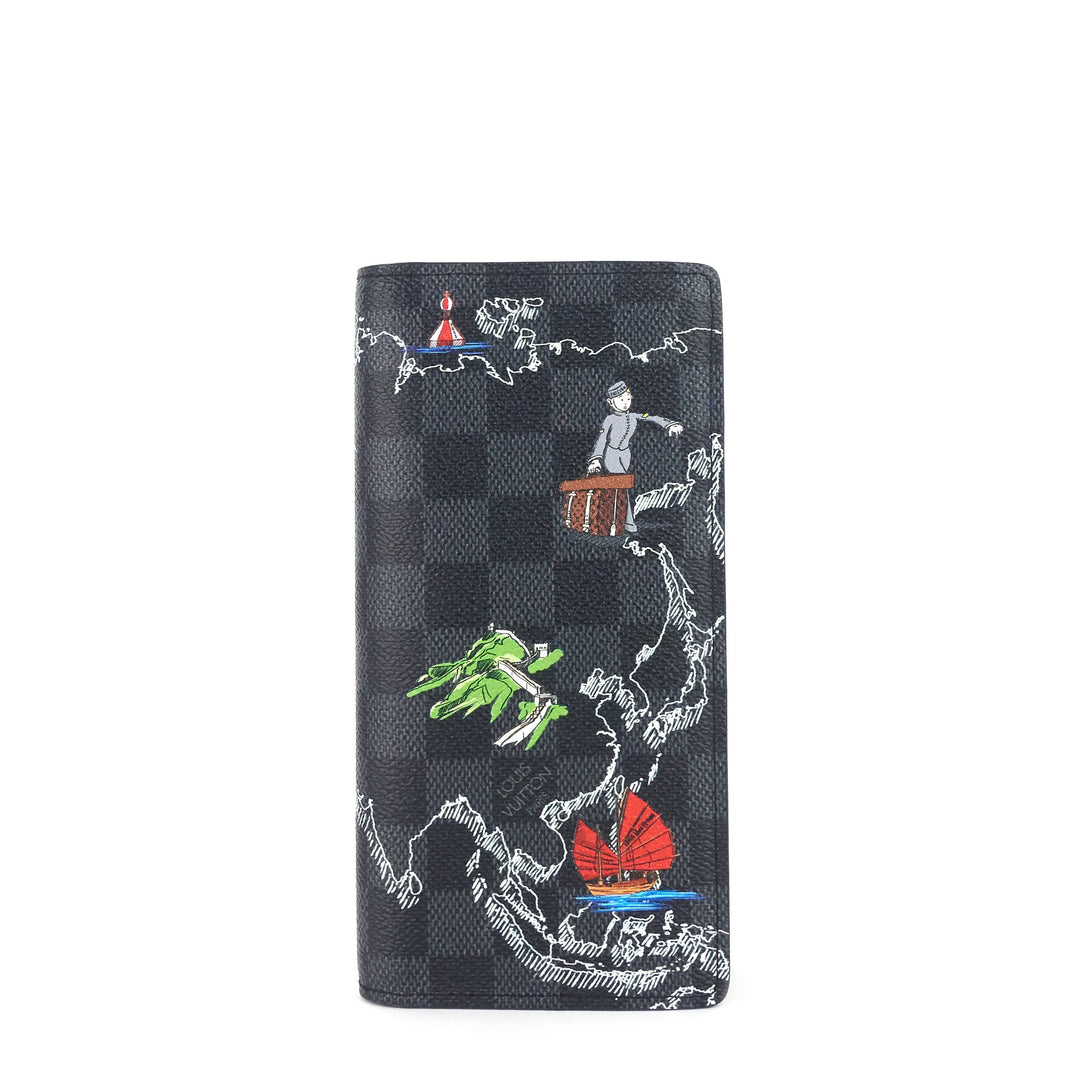 brazza world map damier graphite canvas wallet