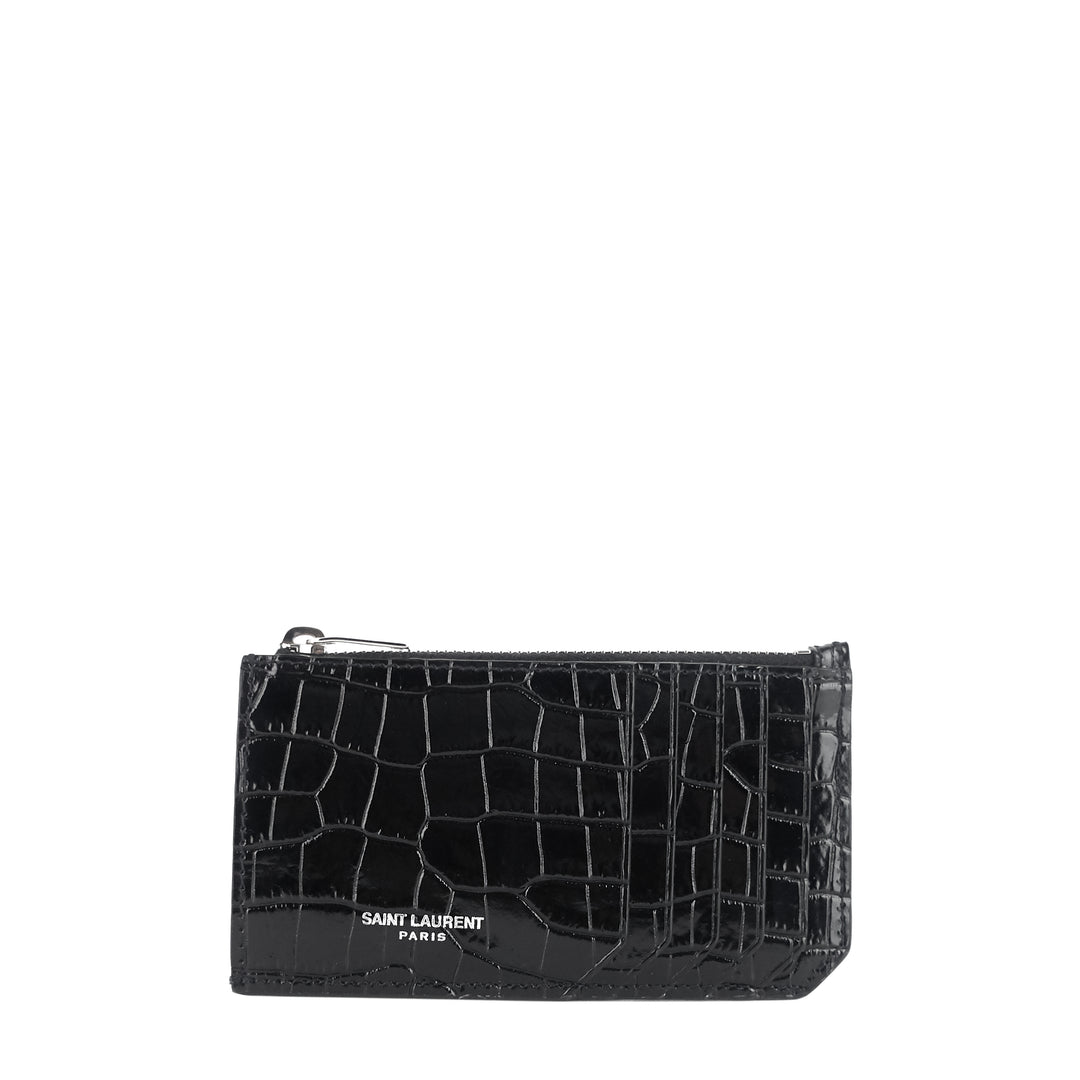fragments crocodile-embossed leather zipped card holder