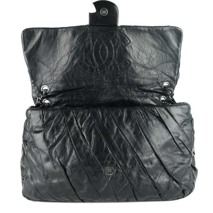 twisted flap maxi glazed calfskin leather bag