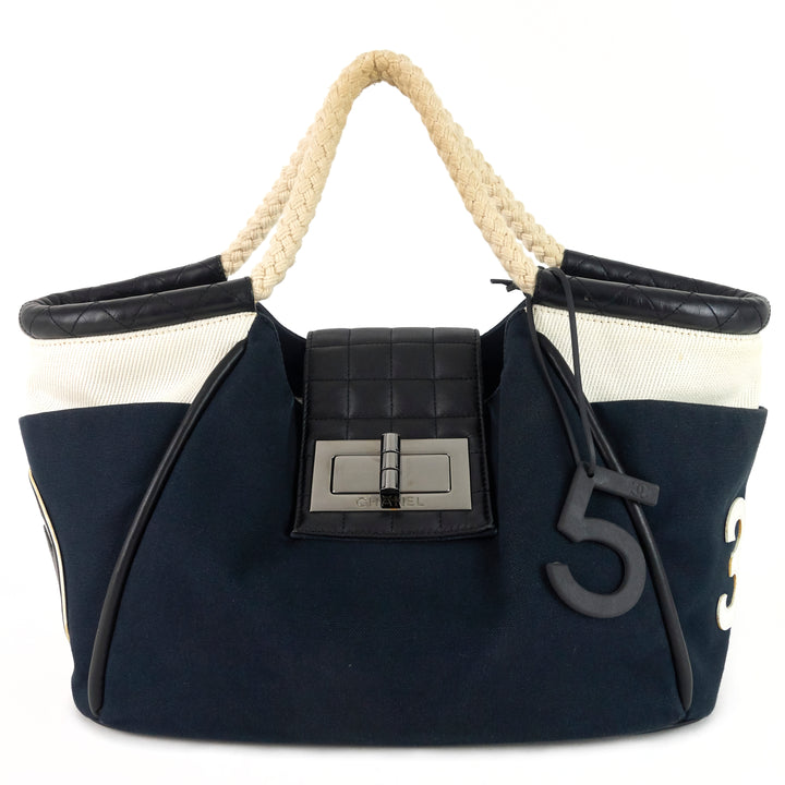 cruise rope canvas and leather cabas tote bag