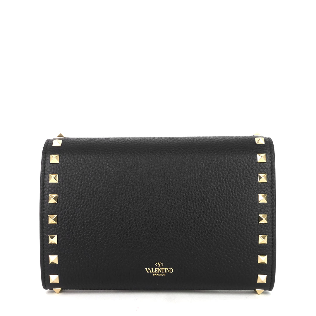 rockstud calf leather wallet on chain