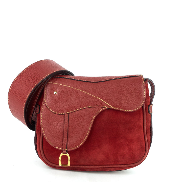 saddle flap suede shoulder/belt bag