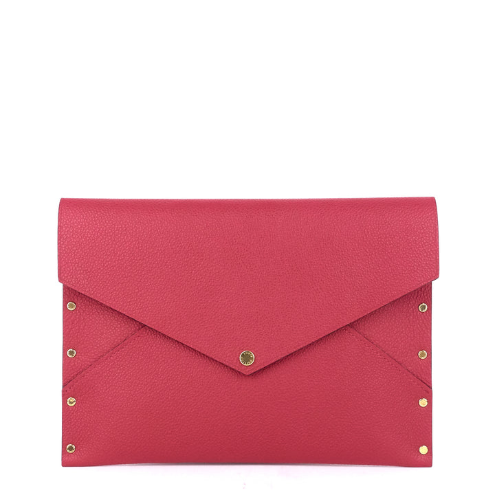 enveloppe mm rivets grained leather clutch bag