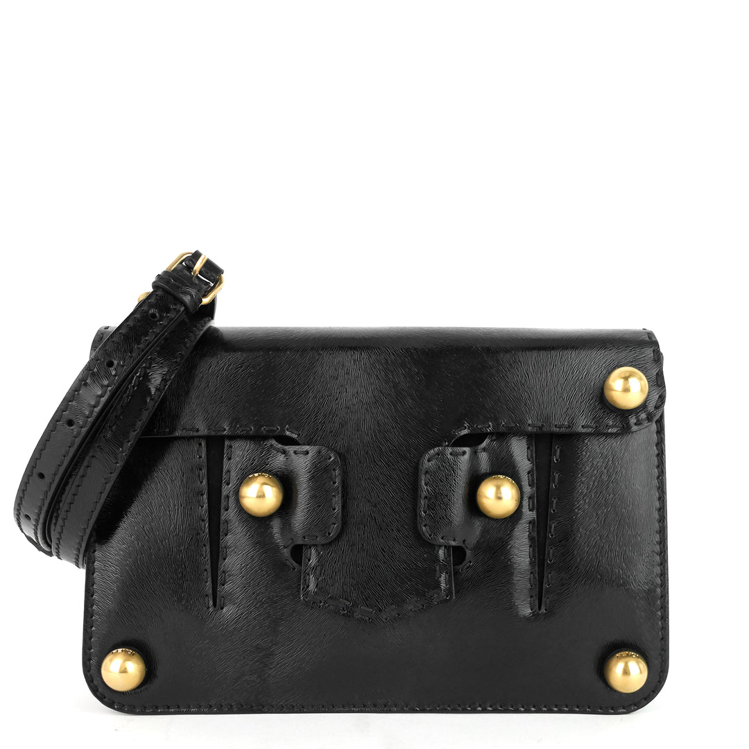 gold ball leather flap bag