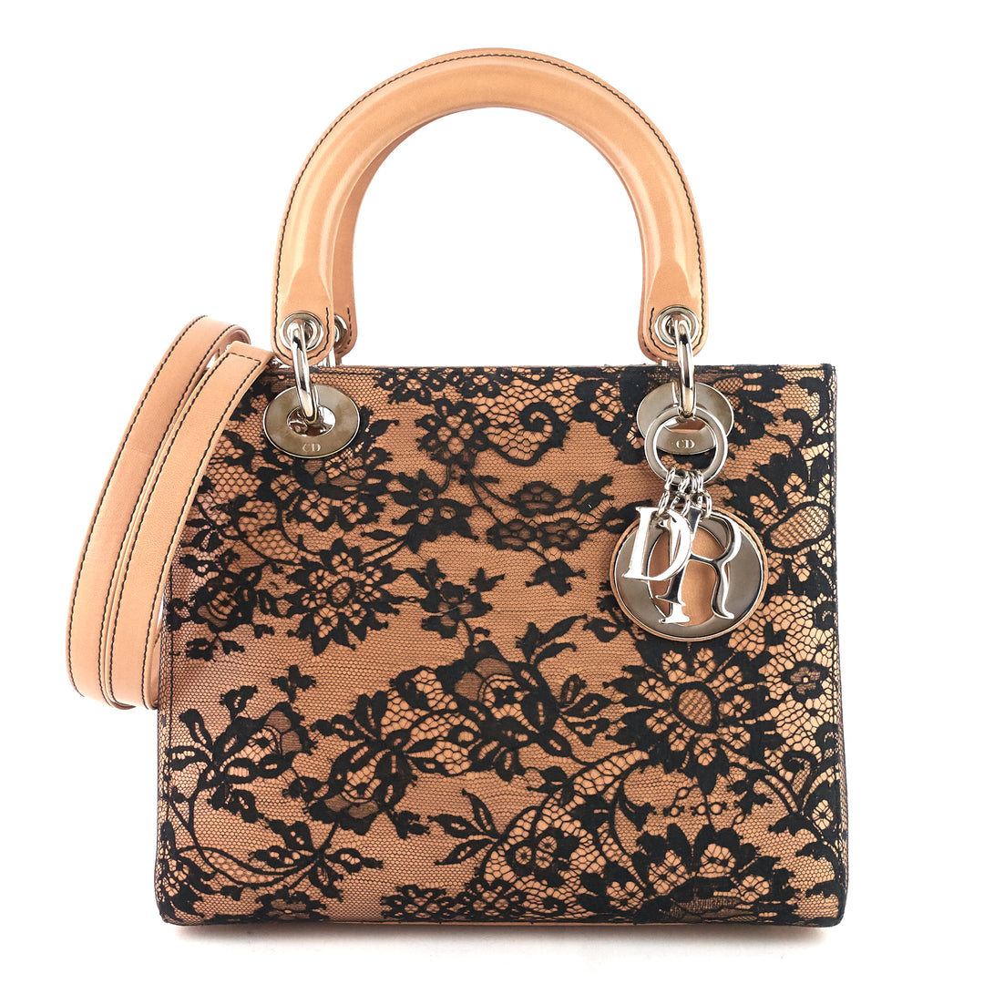 lady dior medium lambskin and floral lace handbag