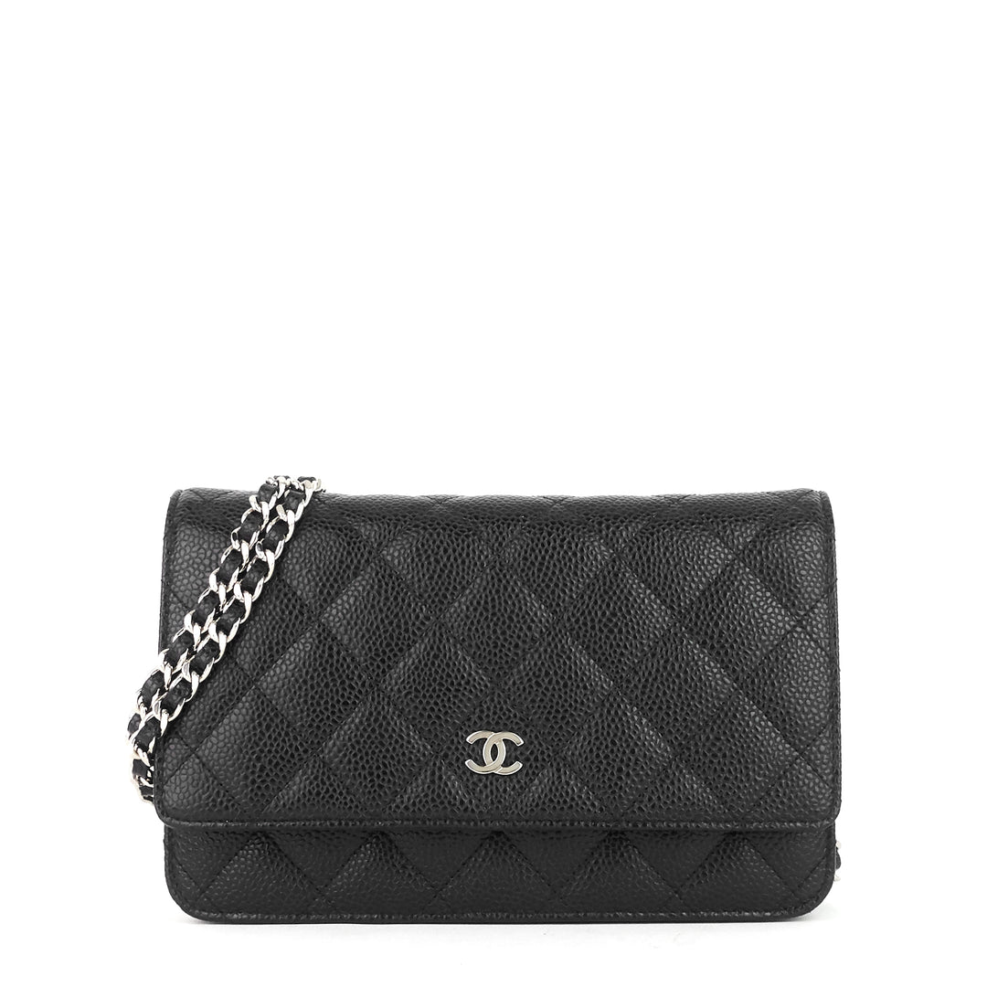 woc pebbled caviar leather wallet on chain bag