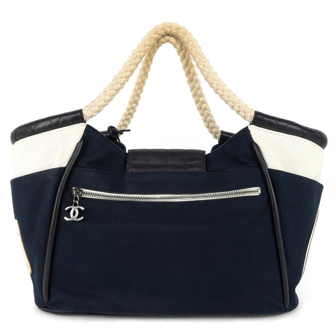 cruise rope canvas and leather cabas tote bag
