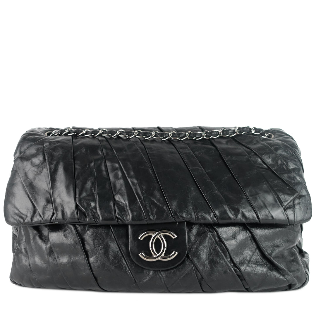 Chanel Black Glazed Calfskin Leather Twisted Maxi Flap Bag with