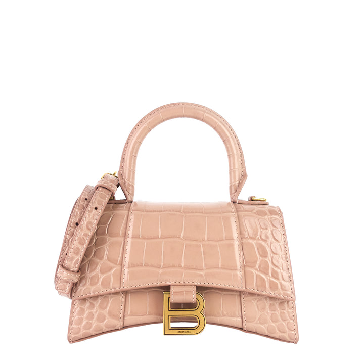 Hourglass XS Croc Embossed Leather Top Handle Bag