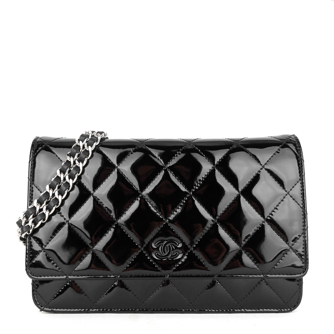 patent leather wallet on chain bag