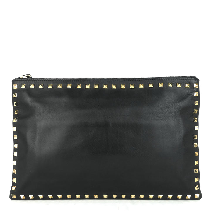 stud lambskin leather clutch bag
