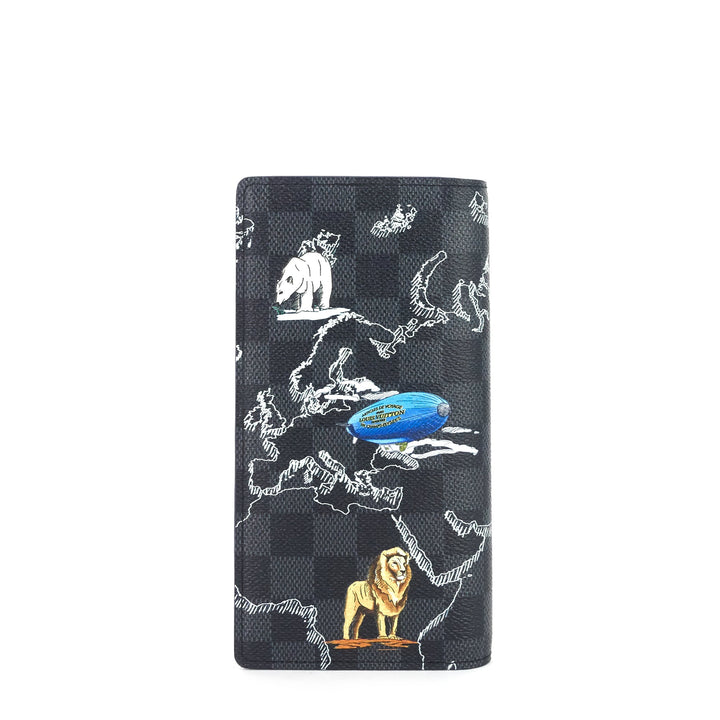 brazza world map damier graphite canvas wallet