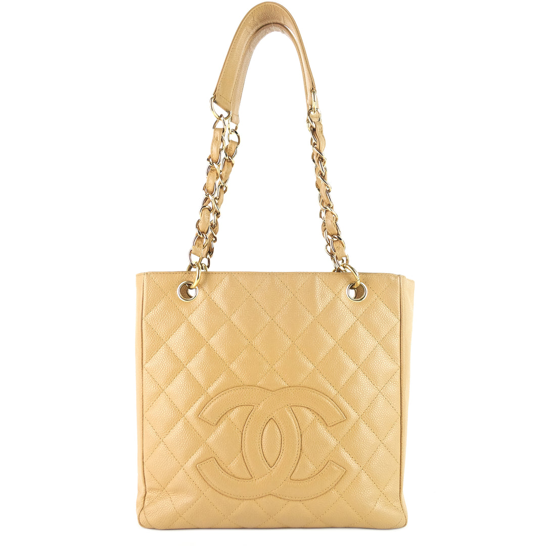 petite shopping tote quilted caviar leather bag