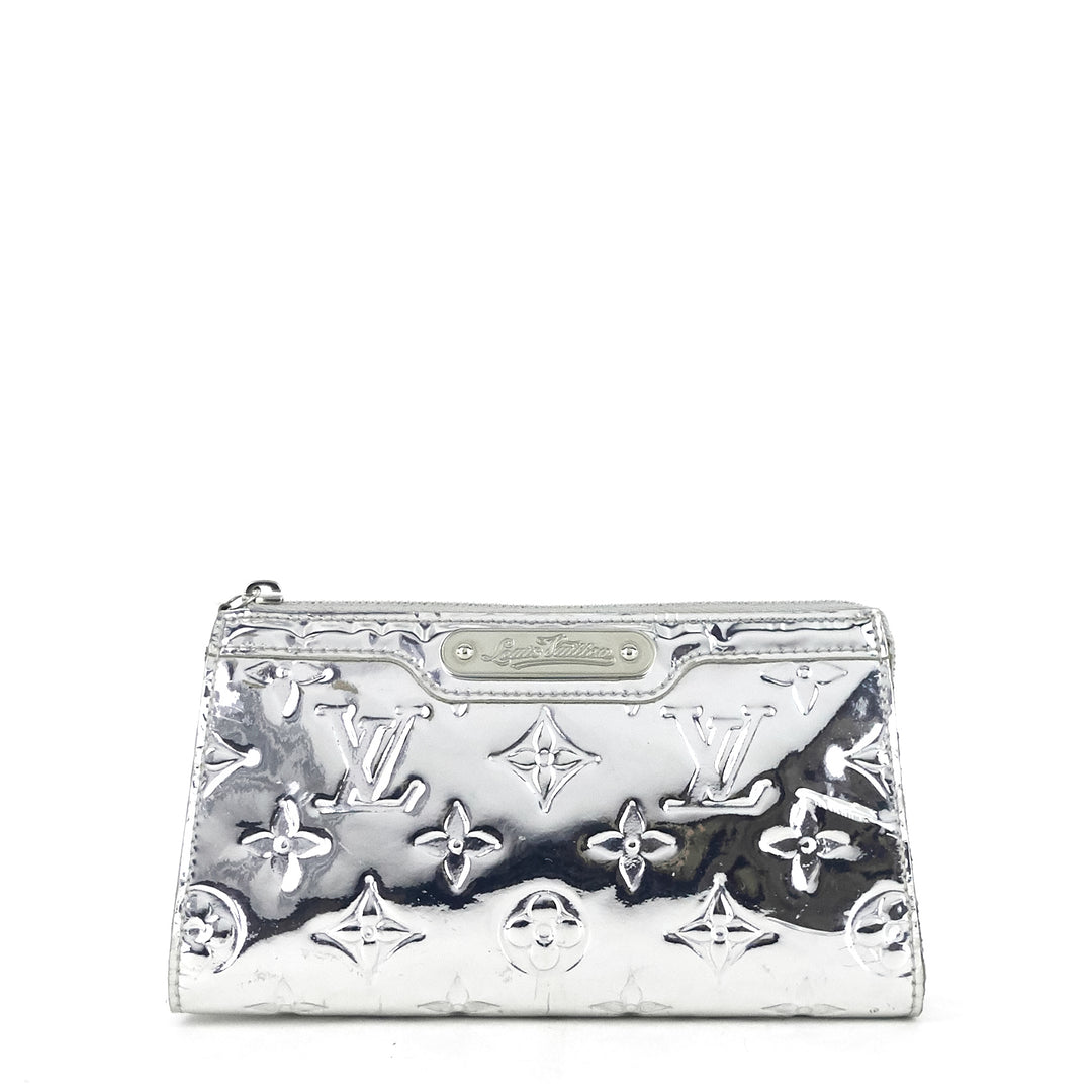 miroir trousse silver patent leather cosmetic case